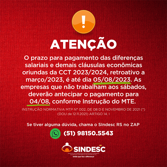 Atenção ao prazo para pagamento das diferenças salariais